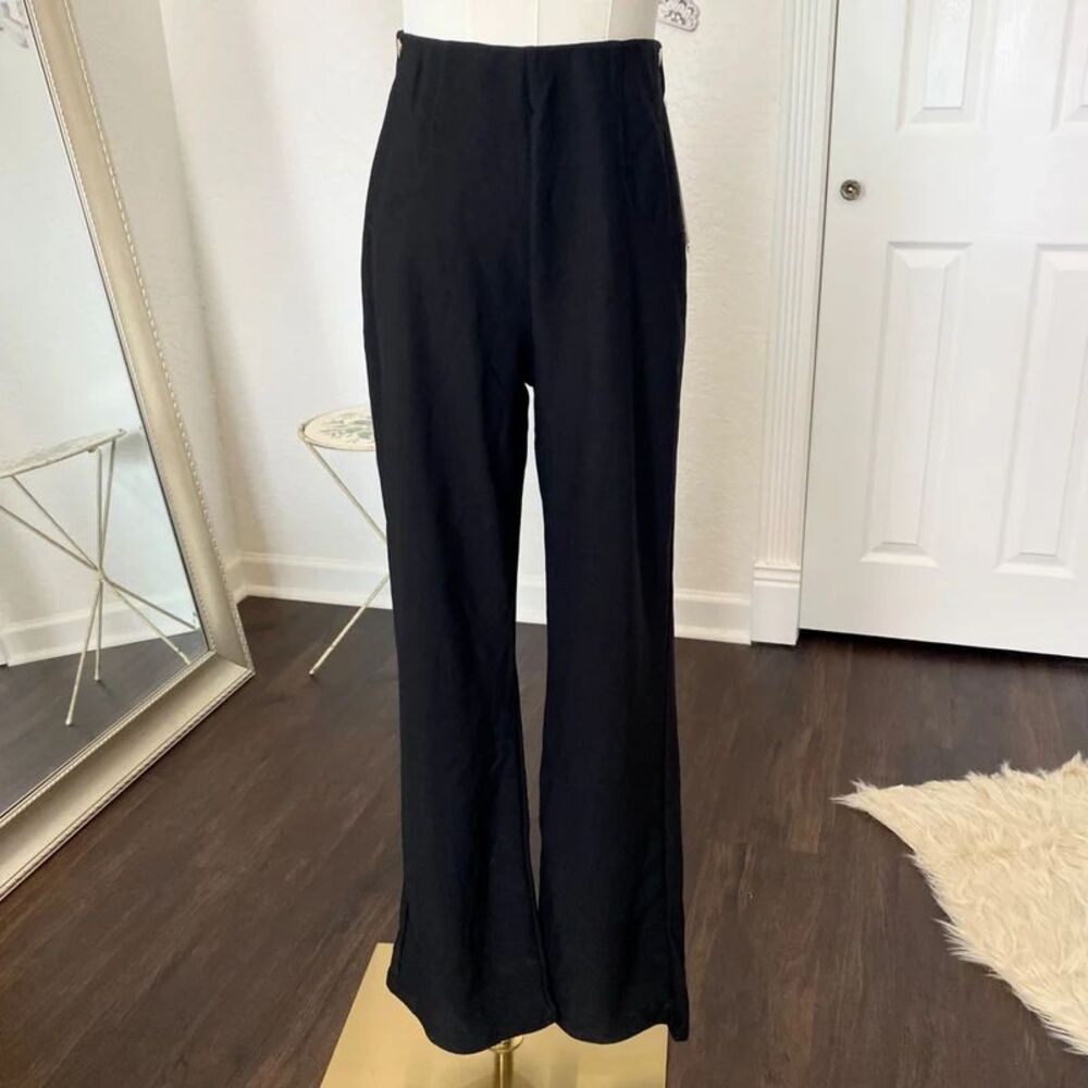 Kay Unger Wide Cut Pants Black Wide Leg Pull On Trousers NWT Size M
